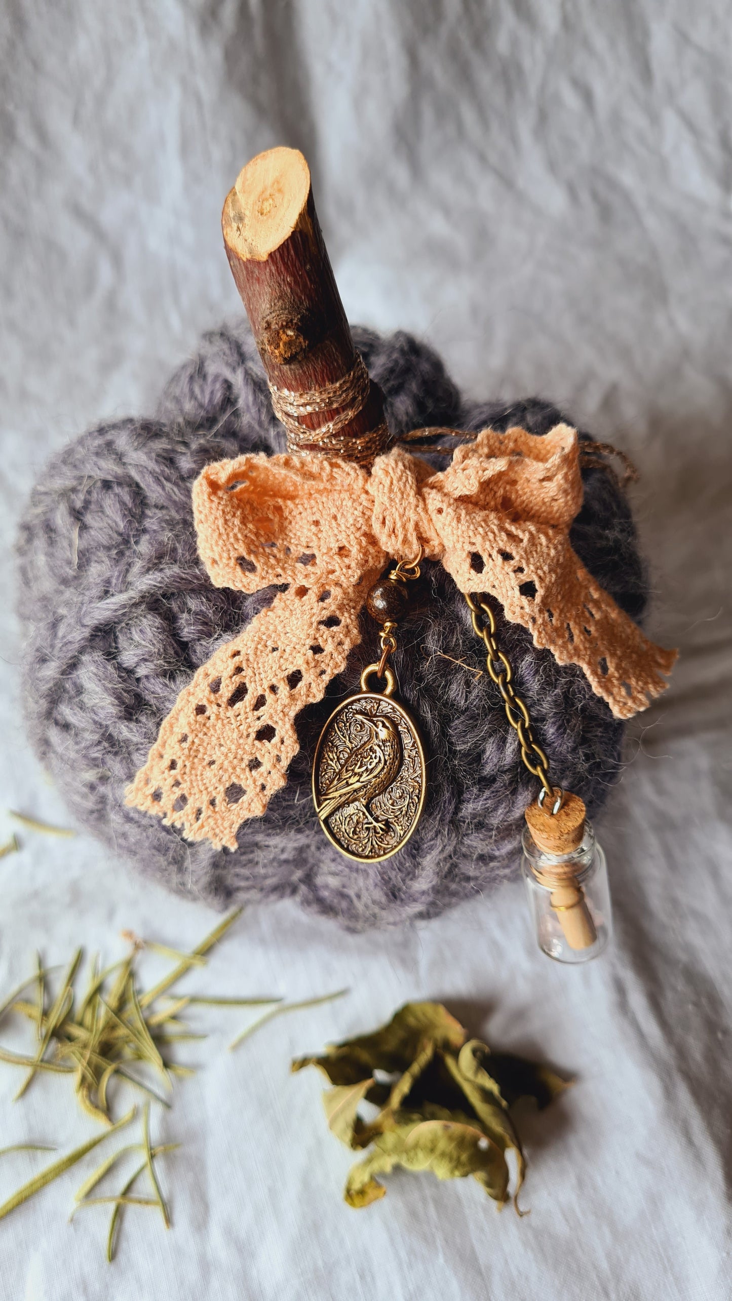 Citrouille Parme Dentelle – Ruban corail