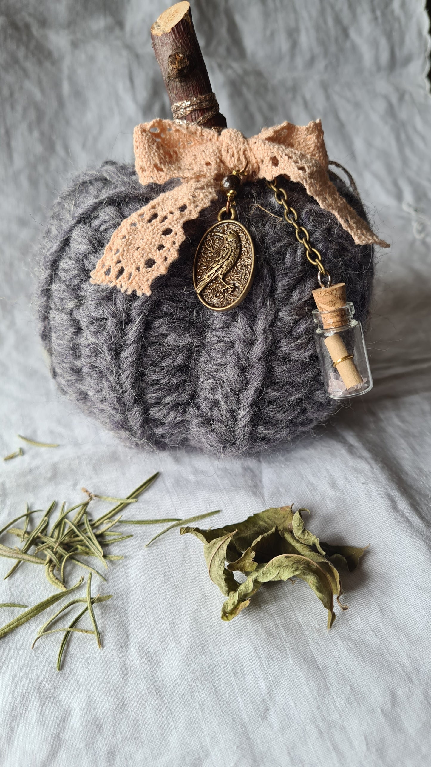 Citrouille Parme Dentelle – Ruban corail