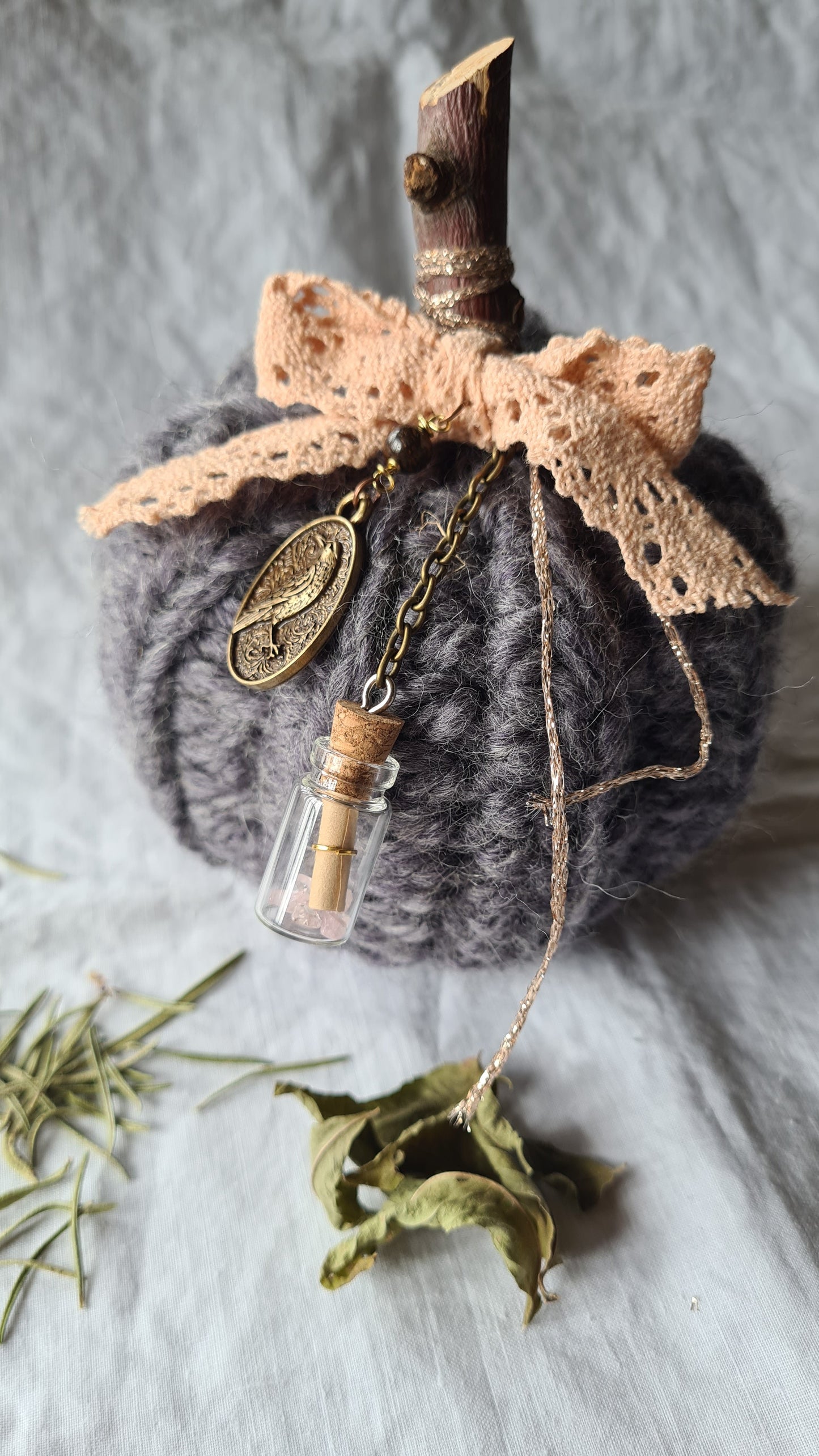 Citrouille Parme Dentelle – Ruban corail